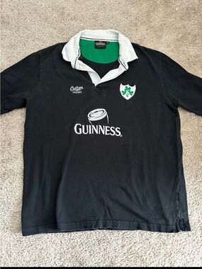Guinness Black Rugby Polo with White Collar and Green Accents Men’s size XL